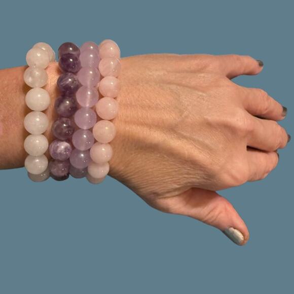 Bundle of Polished Amethyst Quartz Stone Beaded Bracelets - Picture 7 of 7